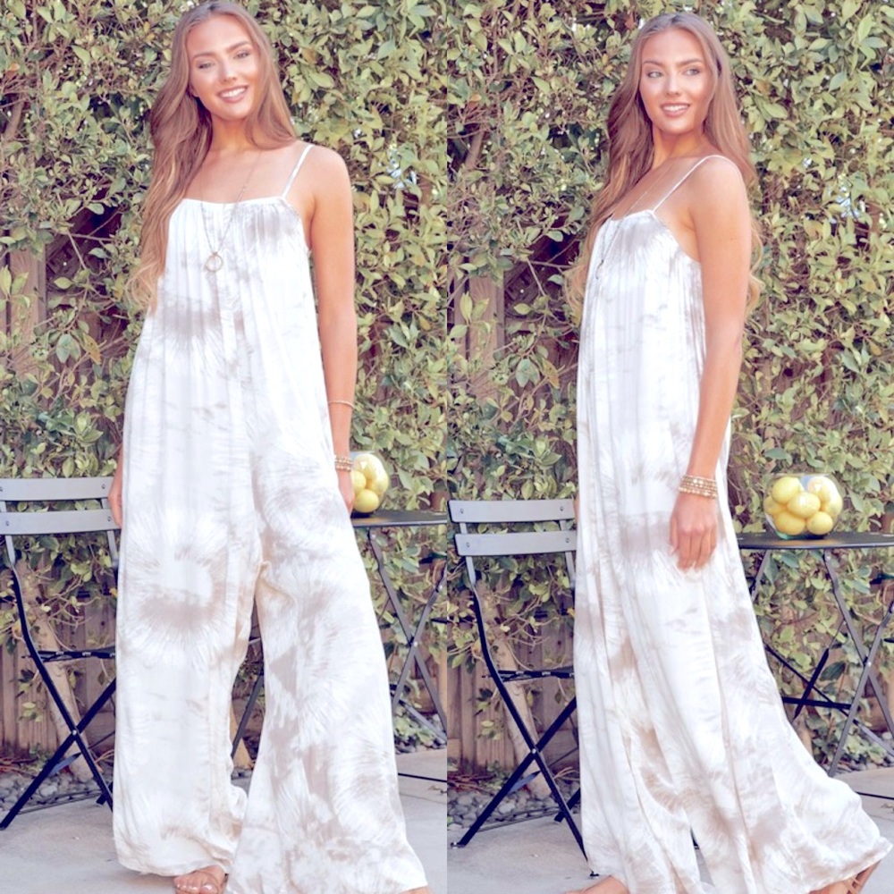 SPAGHETTI STRAP TIE DYE PRINT WIDE LEG JUMPSUIT